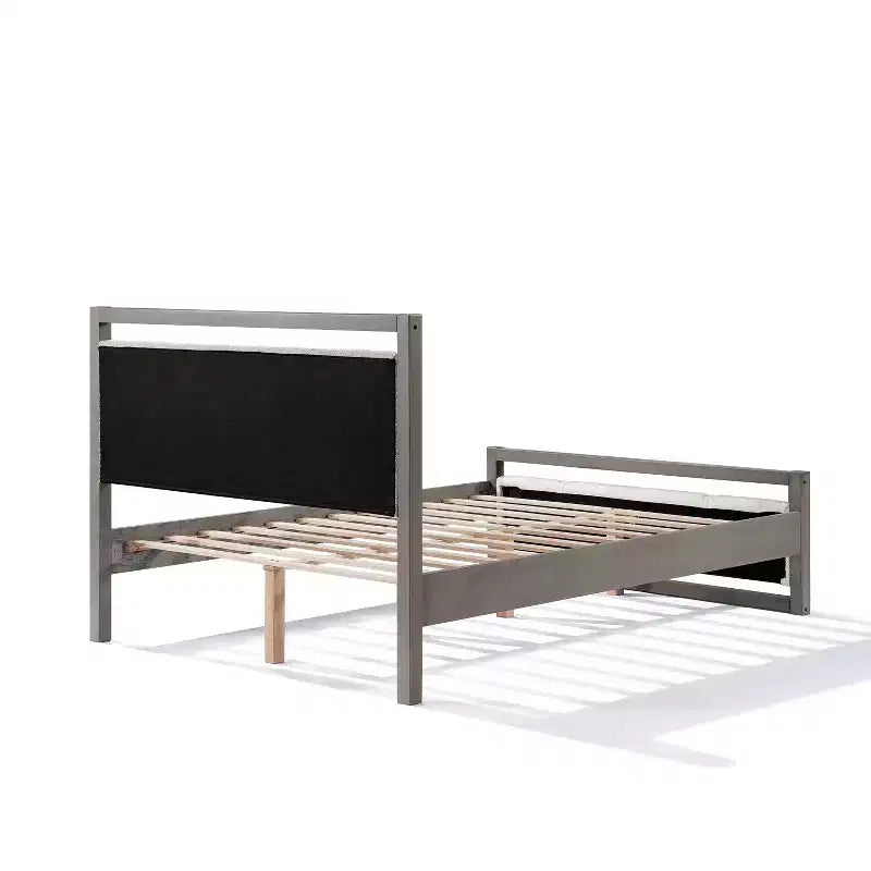 Cadre de lit plateforme grand lit/lit king avec tête de lit en tissu bouclé ivoire, gris