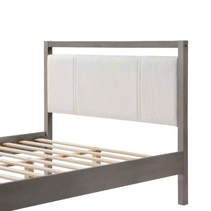 Cadre de lit plateforme grand lit/lit king avec tête de lit en tissu bouclé ivoire, gris