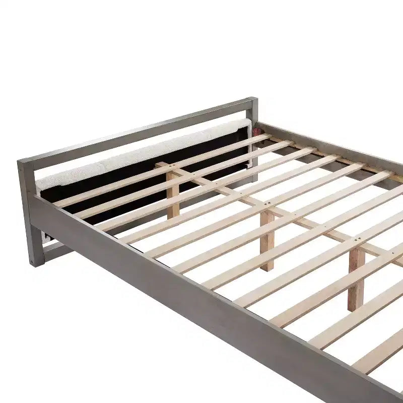 Cadre de lit plateforme grand lit/lit king avec tête de lit en tissu bouclé ivoire, gris