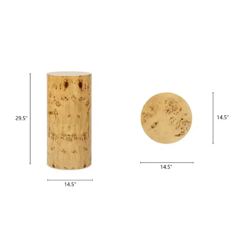 Mesa auxiliar cilíndrica de madera de raíz con detalles de 29.5, cálida madera de raíz marrón natural