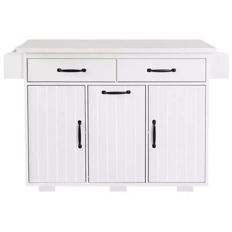 Isla de cocina con armario para guardar el cubo de basura y estante ajustable, carrito de cocina con ruedas y ala abatible, toallero y cajón
