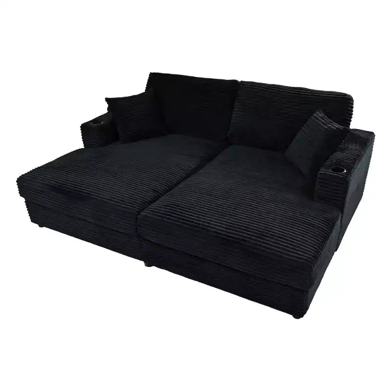 Canapé-lit d’angle avec méridienne surdimensionnée de 86, ports USB, porte-gobelets et coussins décoratifs