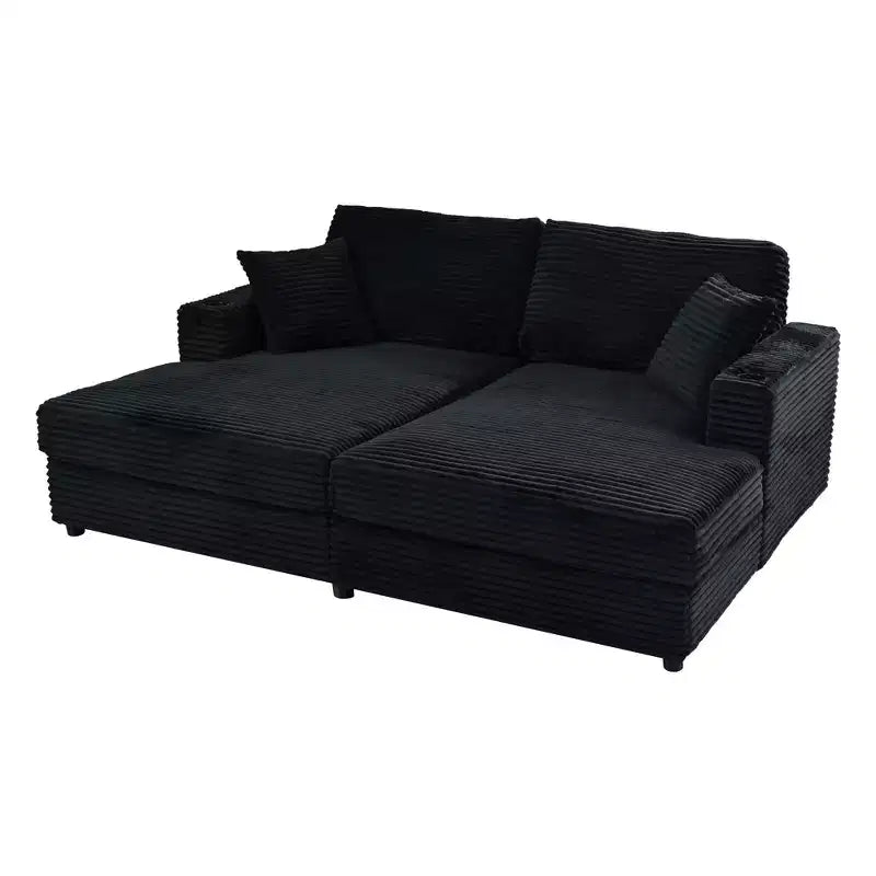 Canapé-lit d’angle avec méridienne surdimensionnée de 86, ports USB, porte-gobelets et coussins décoratifs