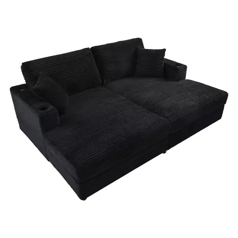 Canapé-lit d’angle avec méridienne surdimensionnée de 86, ports USB, porte-gobelets et coussins décoratifs