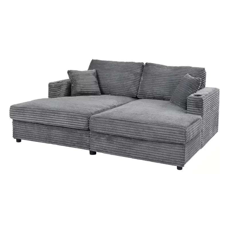 Canapé-lit d’angle avec méridienne surdimensionnée de 86, ports USB, porte-gobelets et coussins décoratifs