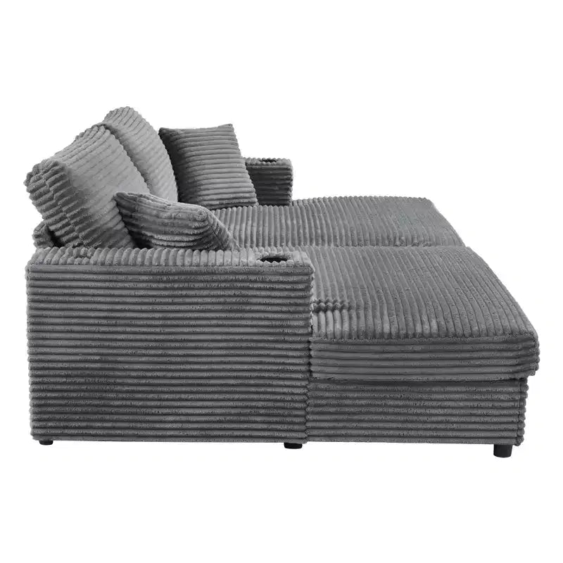 Canapé-lit d’angle avec méridienne surdimensionnée de 86, ports USB, porte-gobelets et coussins décoratifs