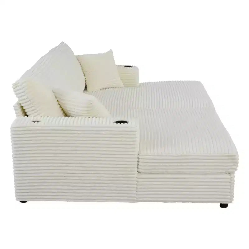Canapé-lit d’angle avec méridienne surdimensionnée de 86, ports USB, porte-gobelets et coussins décoratifs