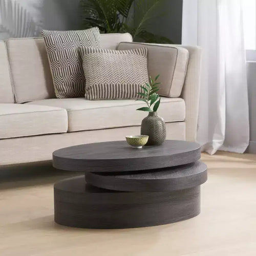 Drehbarer Couchtisch, Cocktailtisch, Mitteltisch, 32 Zoll breit, oval, Schwarz