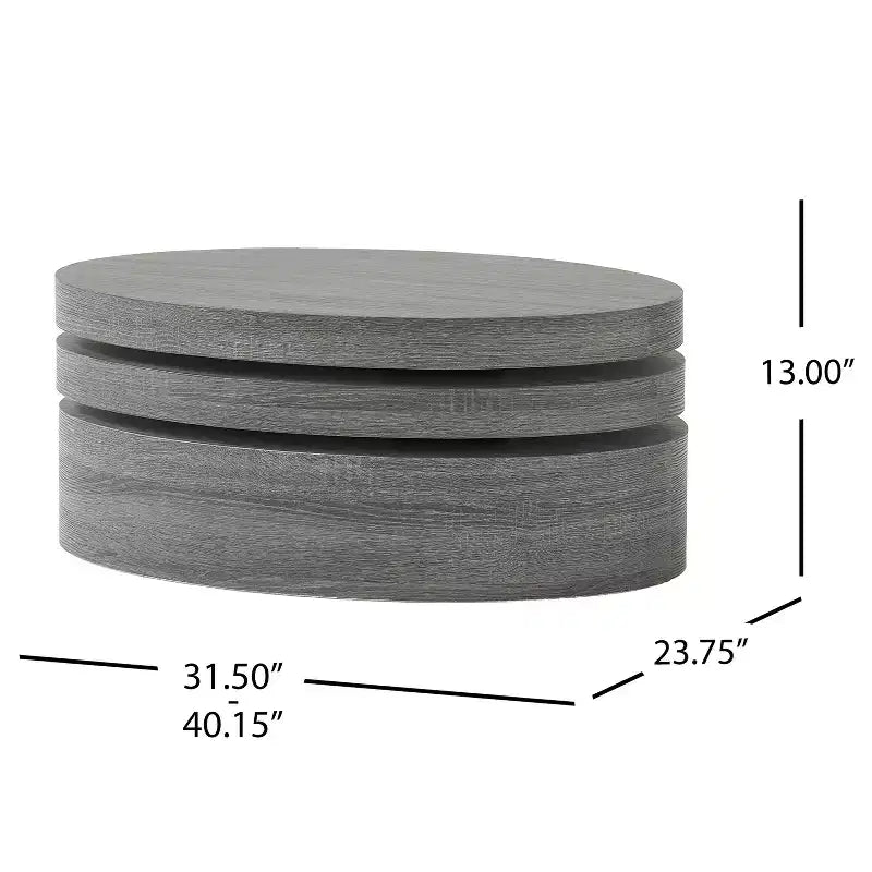 Drehbarer Couchtisch, Cocktailtisch, Mitteltisch, 32 Zoll breit, oval, Schwarz