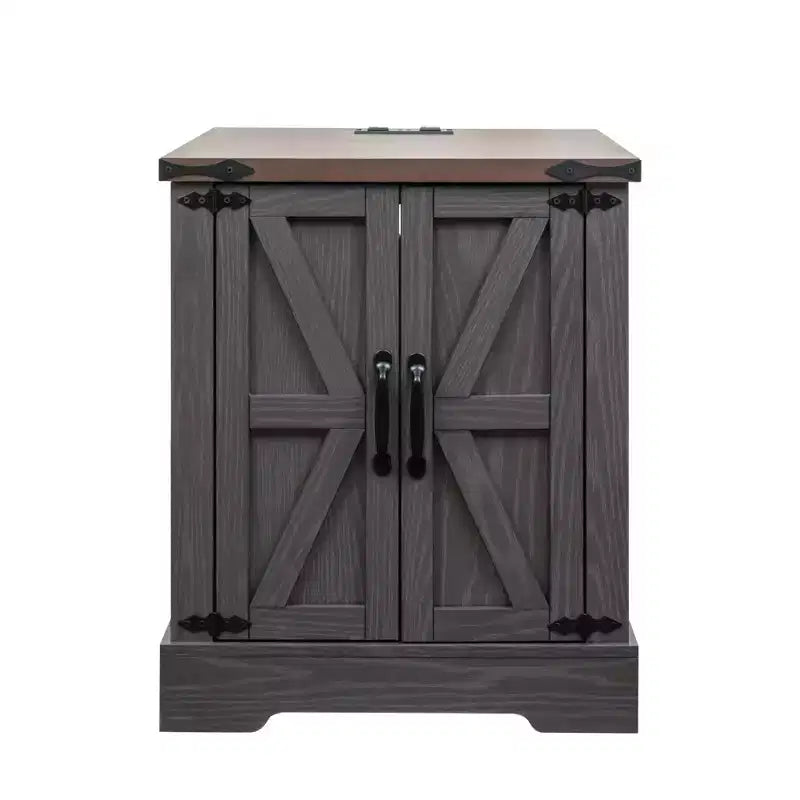 20W Beistelltisch, Nachttisch, Couchtisch und Aufbewahrungsschrank mit Ladestation, Landhausstil, rustikal, Walnuss+Weiß/Grau-ModernLuxe