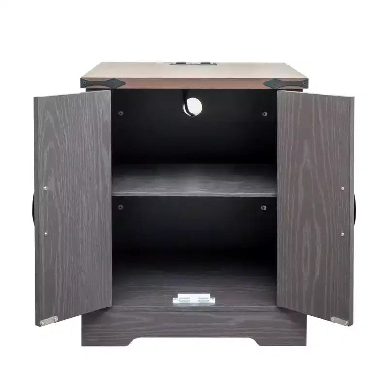 20W Beistelltisch, Nachttisch, Couchtisch und Aufbewahrungsschrank mit Ladestation, Landhausstil, rustikal, Walnuss+Weiß/Grau-ModernLuxe
