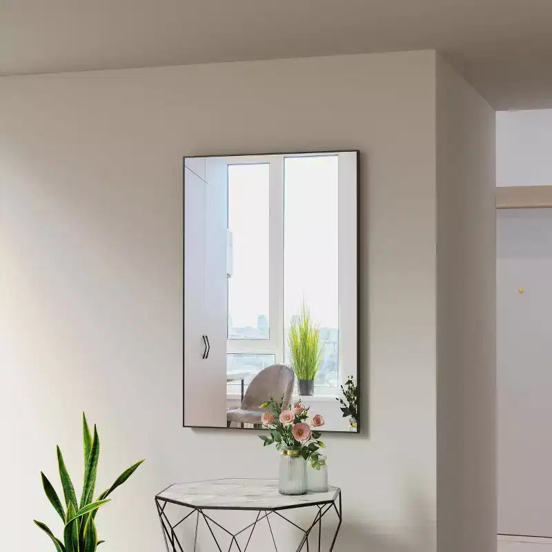 Miroir de salle de bain moderne noir : cadre en aluminium, vertical/horizontal, décoratif