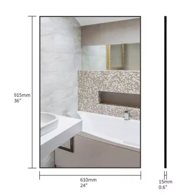 Miroir de salle de bain moderne noir : cadre en aluminium, vertical/horizontal, décoratif