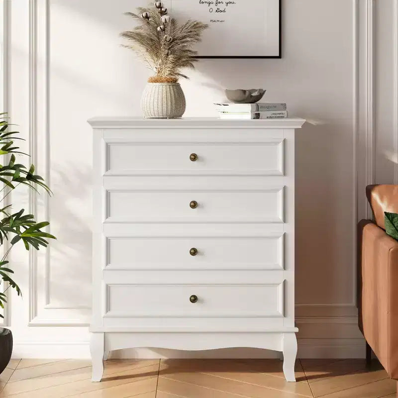 Kommode mit 4 Schubladen, großer Schubladenschrank mit kugelgelagerten Schienen, ideal für Schlafzimmer, Wohnzimmer, Flur und Eingangsbereich