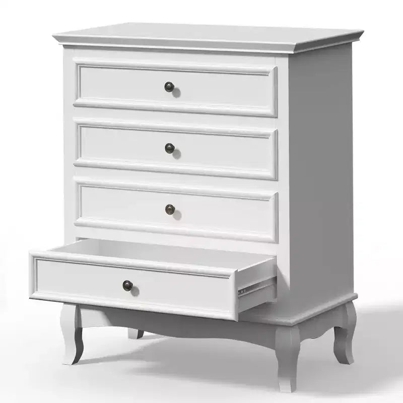 Commode à 4 tiroirs, grand meuble de rangement avec glissières à roulement à billes, idéal pour la chambre, le salon, le couloir ou l’entrée
