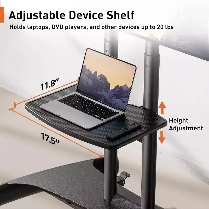 Support TV mobile pour téléviseurs plats ou incurvés de 32 à 80 pouces, support roulant avec étagère réglable en hauteur, VESA max. 600x400mm, supporte jusqu’à 100 lbs
