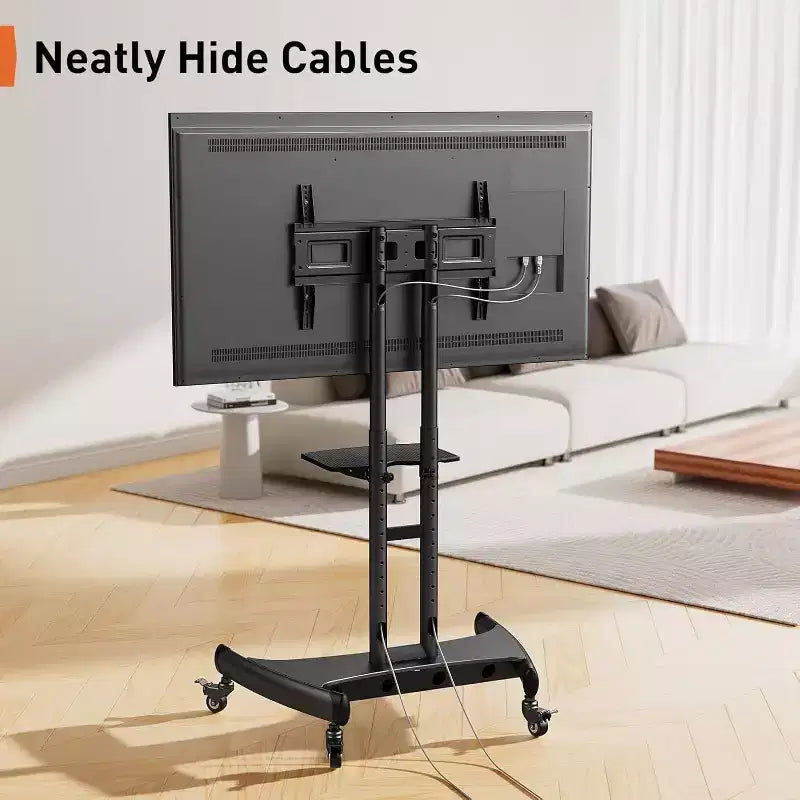 Support TV mobile pour téléviseurs plats ou incurvés de 32 à 80 pouces, support roulant avec étagère réglable en hauteur, VESA max. 600x400mm, supporte jusqu’à 100 lbs