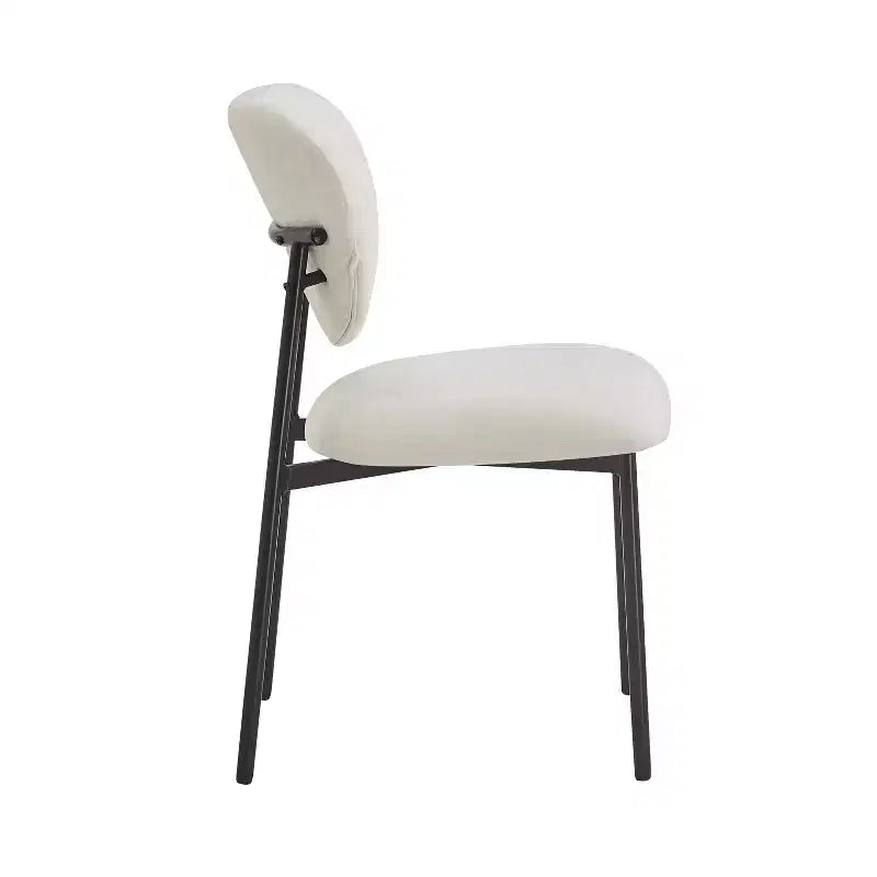 Ensemble de 2 chaises de salle à manger rembourrées sans accoudoirs, chaises d’appoint avec pieds en métal, beige+noir