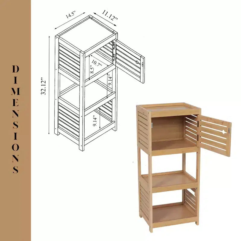 Armario compacto de almacenamiento para baño de estilo francés, con estantes abiertos y puerta ventilada, color natural