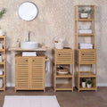 Armario compacto de almacenamiento para baño de estilo francés, con estantes abiertos y puerta ventilada, color natural