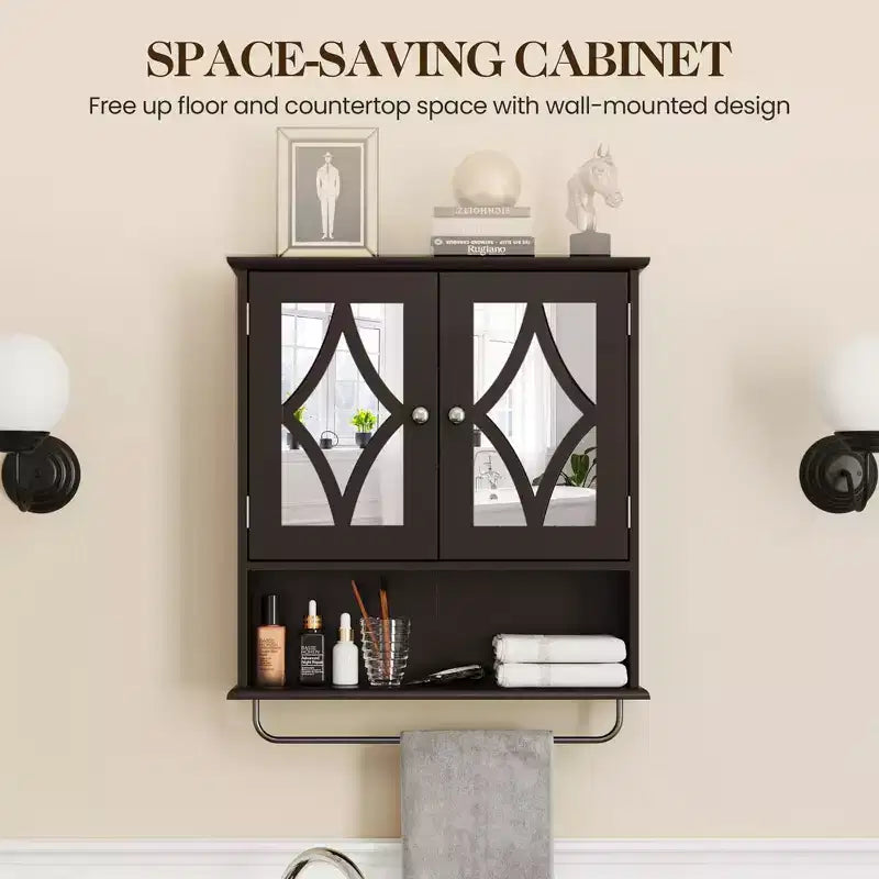 Armoire à pharmacie avec miroir, armoire de rangement murale pour salle de bains avec étagères réglables et porte-serviettes, pour salle de bains et buanderie