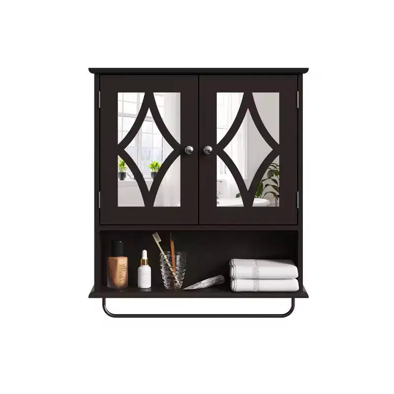 Armoire à pharmacie avec miroir, armoire de rangement murale pour salle de bains avec étagères réglables et porte-serviettes, pour salle de bains et buanderie