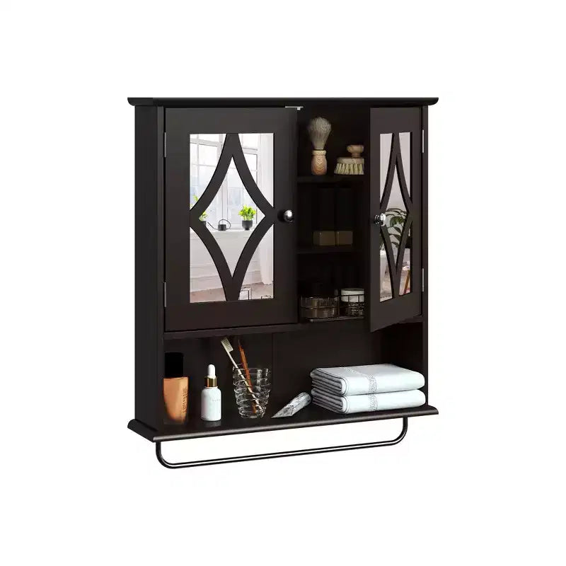 Armoire à pharmacie avec miroir, armoire de rangement murale pour salle de bains avec étagères réglables et porte-serviettes, pour salle de bains et buanderie