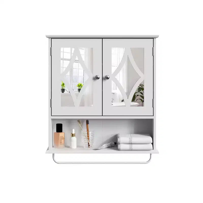 Armoire à pharmacie avec miroir, armoire de rangement murale pour salle de bains avec étagères réglables et porte-serviettes, pour salle de bains et buanderie