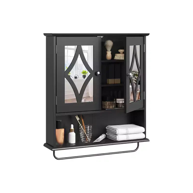 Armoire à pharmacie avec miroir, armoire de rangement murale pour salle de bains avec étagères réglables et porte-serviettes, pour salle de bains et buanderie