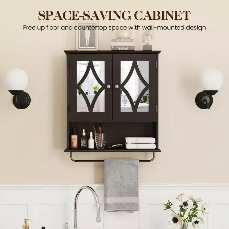 Armoire à pharmacie avec miroir, armoire de rangement murale pour salle de bains avec étagères réglables et porte-serviettes, pour salle de bains et buanderie