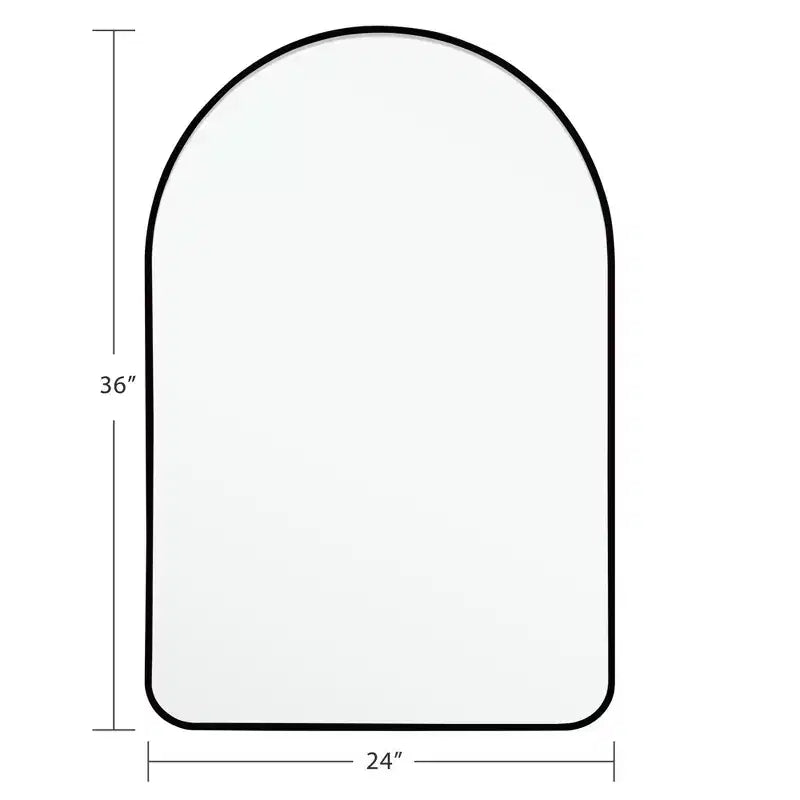Espejo de pared en arco con esquinas redondeadas y perfil delgado de aleación de aluminio, marco negro, 91x61x4cm