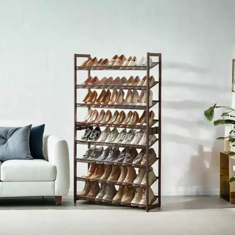 Zapatero, organizador de zapatos de 8 niveles, almacenamiento metálico para zapatos, recibidor, juego de 2, estante apilable de 4 niveles con estantes ajustables planos o inclinados
