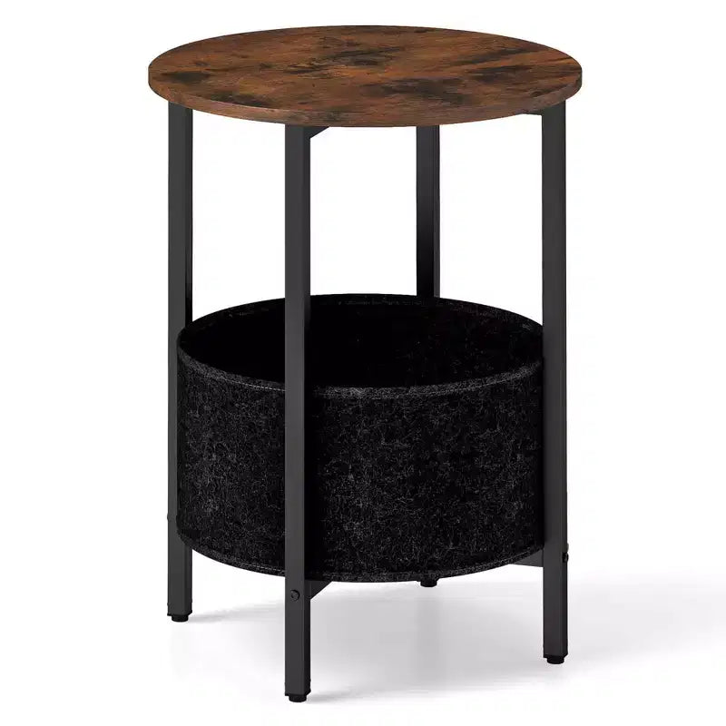 1/2 Stück runder Beistelltisch mit Filz-Aufbewahrungskorb und stabilem Metallgestell, ideal fürs Schlafzimmer