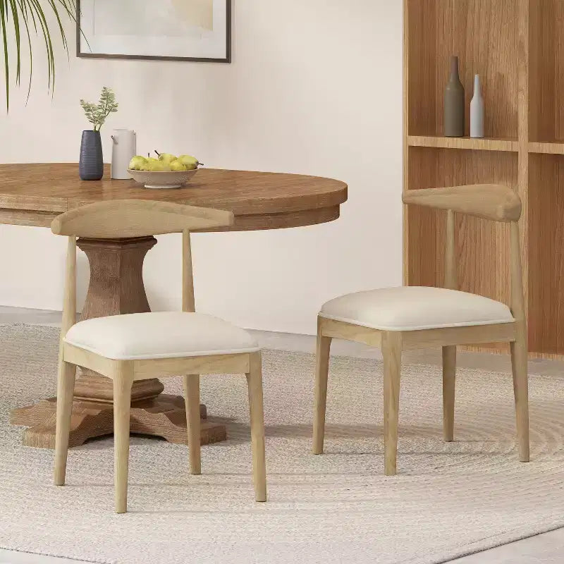 Gepolsterte Esszimmerstühle aus Holz und Stoff im Mid-Century-Modern-Stil (2er-Set)