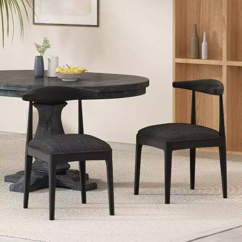 Gepolsterte Esszimmerstühle aus Holz und Stoff im Mid-Century-Modern-Stil (2er-Set)