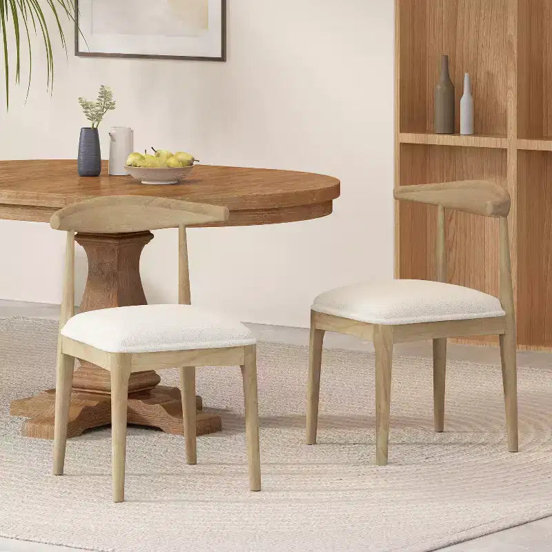 Gepolsterte Esszimmerstühle aus Holz und Stoff im Mid-Century-Modern-Stil (2er-Set)