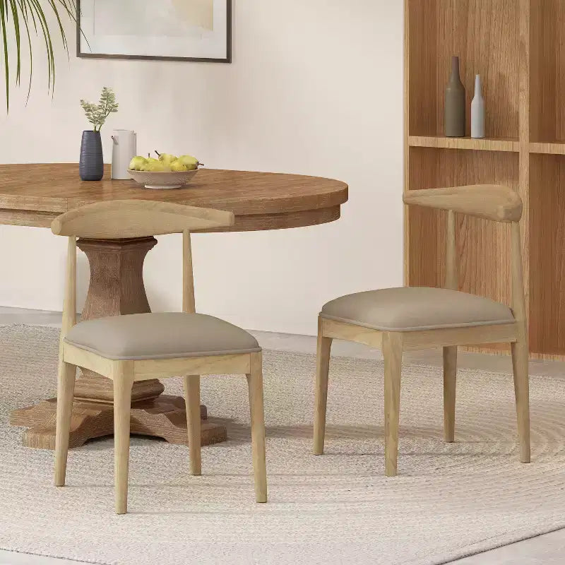 Gepolsterte Esszimmerstühle aus Holz und Stoff im Mid-Century-Modern-Stil (2er-Set)