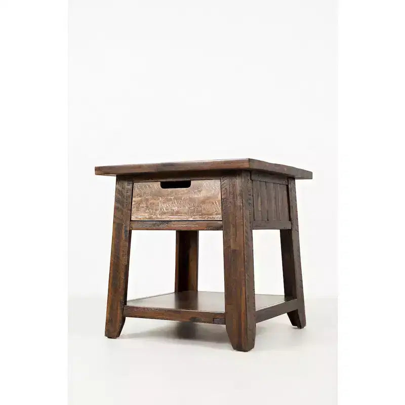 Mesa auxiliar de madera de estilo rústico de granja con cajón