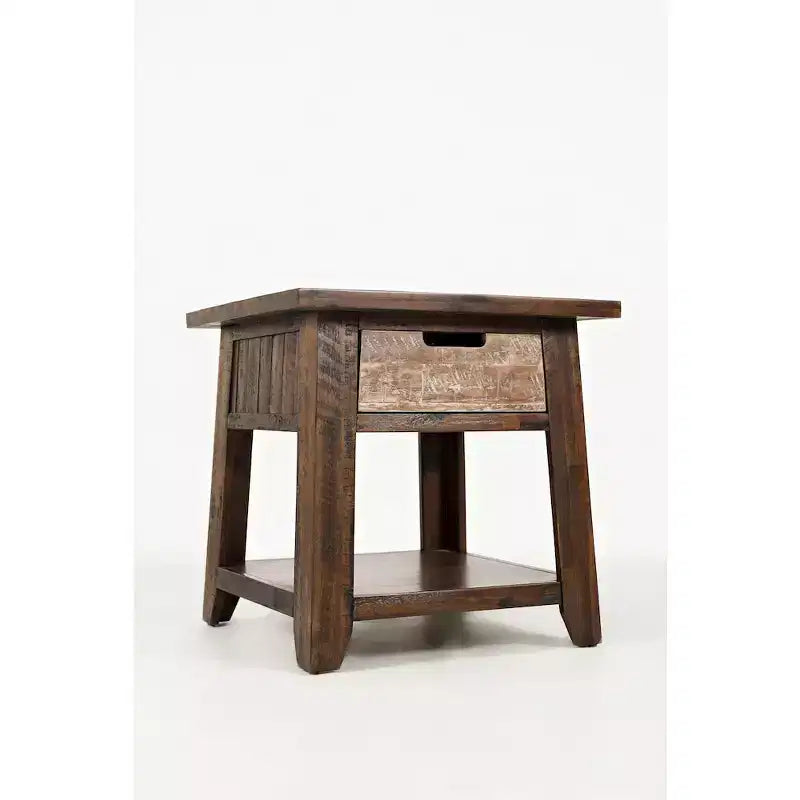 Mesa auxiliar de madera de estilo rústico de granja con cajón