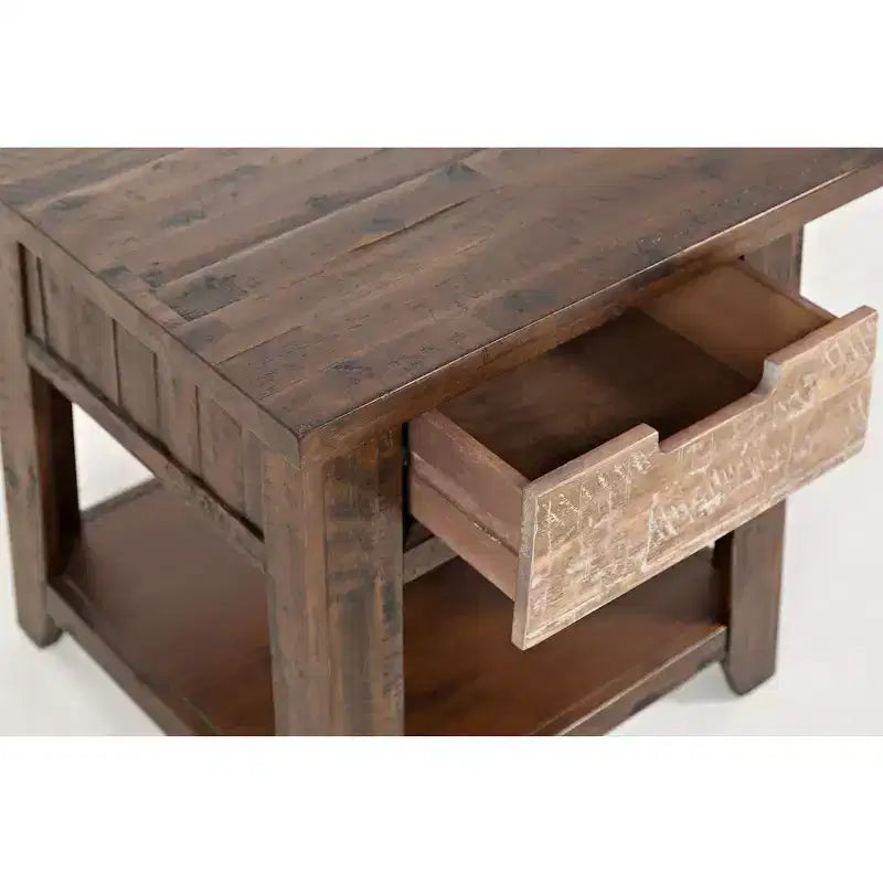 Mesa auxiliar de madera de estilo rústico de granja con cajón