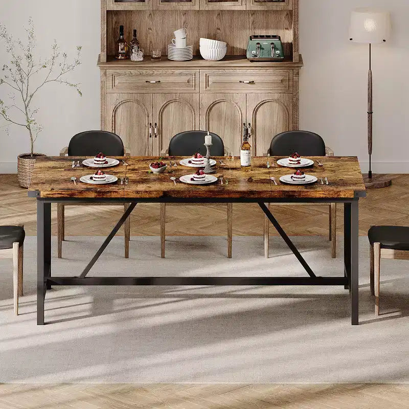 Table de salle à manger pour 6-8 personnes, table rectangulaire en bois de 70.87 pour salle à manger, table de cuisine robuste, table de repas, montage facile