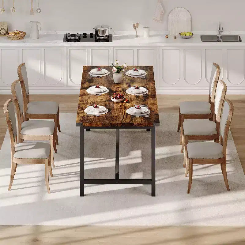 Table de salle à manger pour 6-8 personnes, table rectangulaire en bois de 70.87 pour salle à manger, table de cuisine robuste, table de repas, montage facile