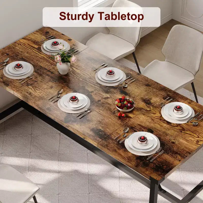 Table de salle à manger pour 6-8 personnes, table rectangulaire en bois de 70.87 pour salle à manger, table de cuisine robuste, table de repas, montage facile