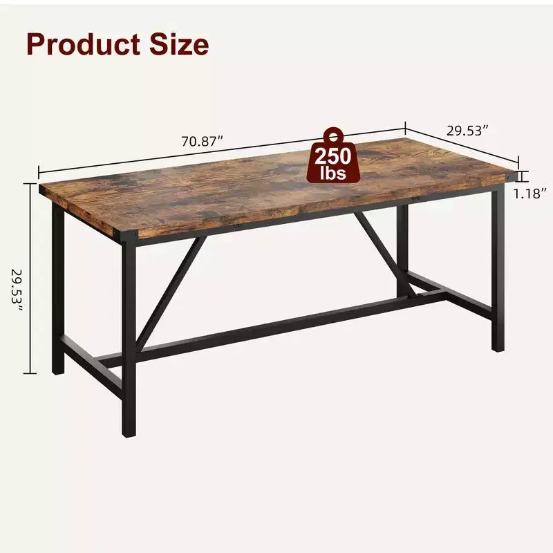 Esstisch für 6-8 Personen, rechteckiger Holztisch fürs Esszimmer, 70.87, robuster Küchentisch, leicht aufzubauen