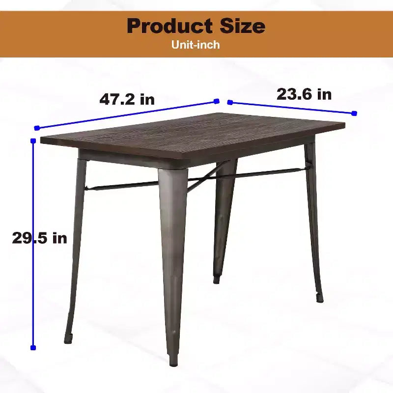 Table de salle à manger robuste en métal avec plateau en bois massif pour cuisine ou salle à manger