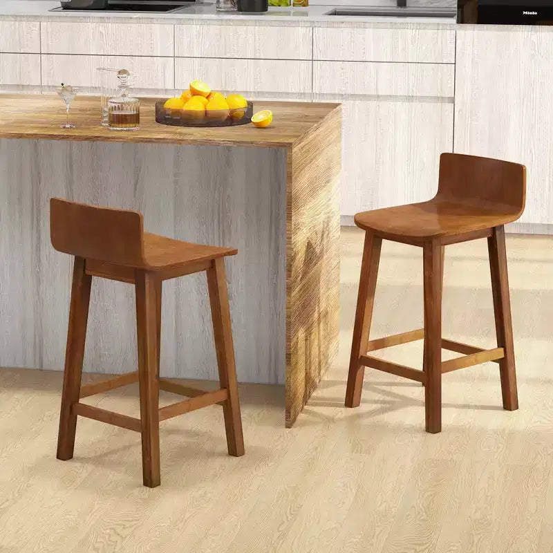 Ensemble de 2 tabourets de bar en bois de 24.5 avec dossier et assise pleins, chaises de bar mi-siècle, marron/noir/blanc
