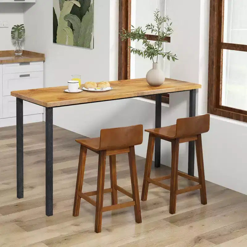Ensemble de 2 tabourets de bar en bois de 24.5 avec dossier et assise pleins, chaises de bar mi-siècle, marron/noir/blanc