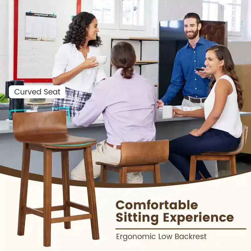 Ensemble de 2 tabourets de bar en bois de 24.5 avec dossier et assise pleins, chaises de bar mi-siècle, marron/noir/blanc