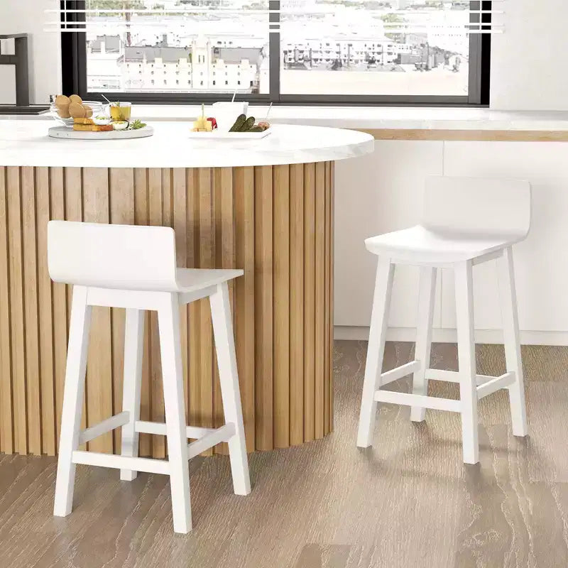 Ensemble de 2 tabourets de bar en bois de 24.5 avec dossier et assise pleins, chaises de bar mi-siècle, marron/noir/blanc