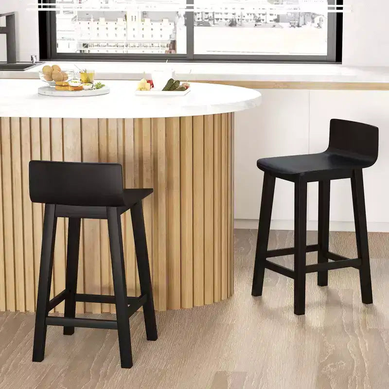 24.5 Zoll Barhocker, 2er-Set, mit geschlossener Rückenlehne und Sitzfläche, Barstühle im Mid-Century-Stil, Braun/Schwarz/Weiß